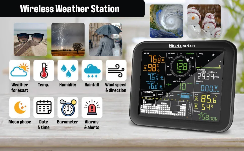 Outdoor Wind Speed Rainfall Wi - Weather Station Indoor 评论和价格